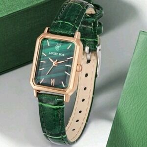 LUCKYFOX 1pc Green Emerald PU Polyurethane Strap Fashionable Round